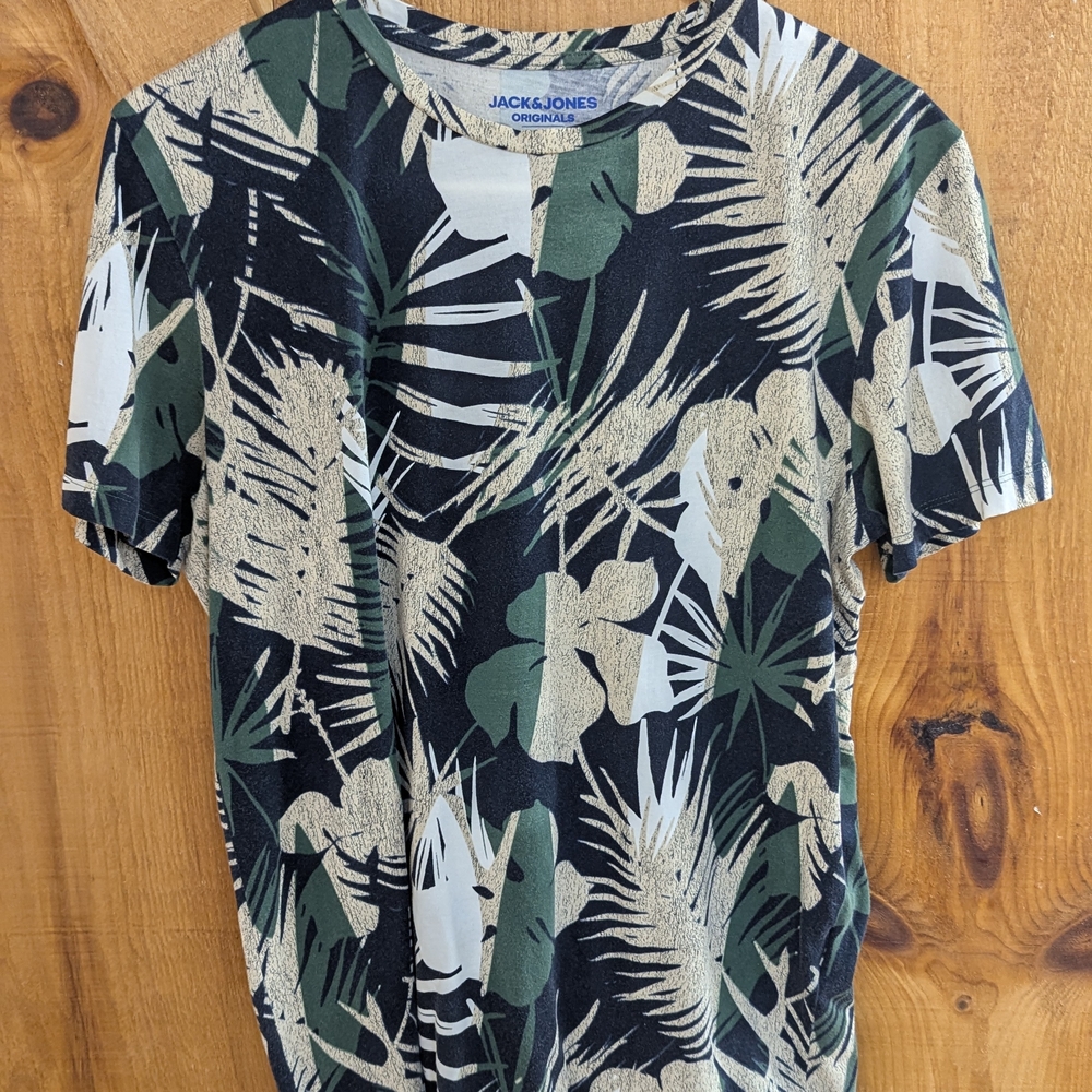 Jack & Jones Tropical Leaf Print Tee - Black, Green, Cream